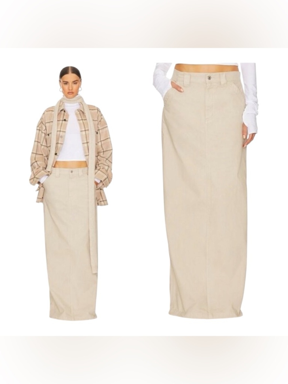 BNWT Helsa Workwear Long Y2K Khaki Cotton
Casual Tan Maxi Skirt in Taupe Size S